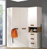 Marmex Grant G15 - Eckschrank 91x195x143 cm, Bücherregal - Eckgarderobe mit Kleiderstangen und Einlegeböden für das Jugendzimmer, Schlafzimmer - Eckkleiderschrank - weiß + Riviera Eiche