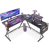 ODK Gaming Tisch, Computertisch, Gaming Schreibtisch mit runder Ecke, Gaming-Tisch mit Monitorablage (Schwarz, 127 x 127 cm)